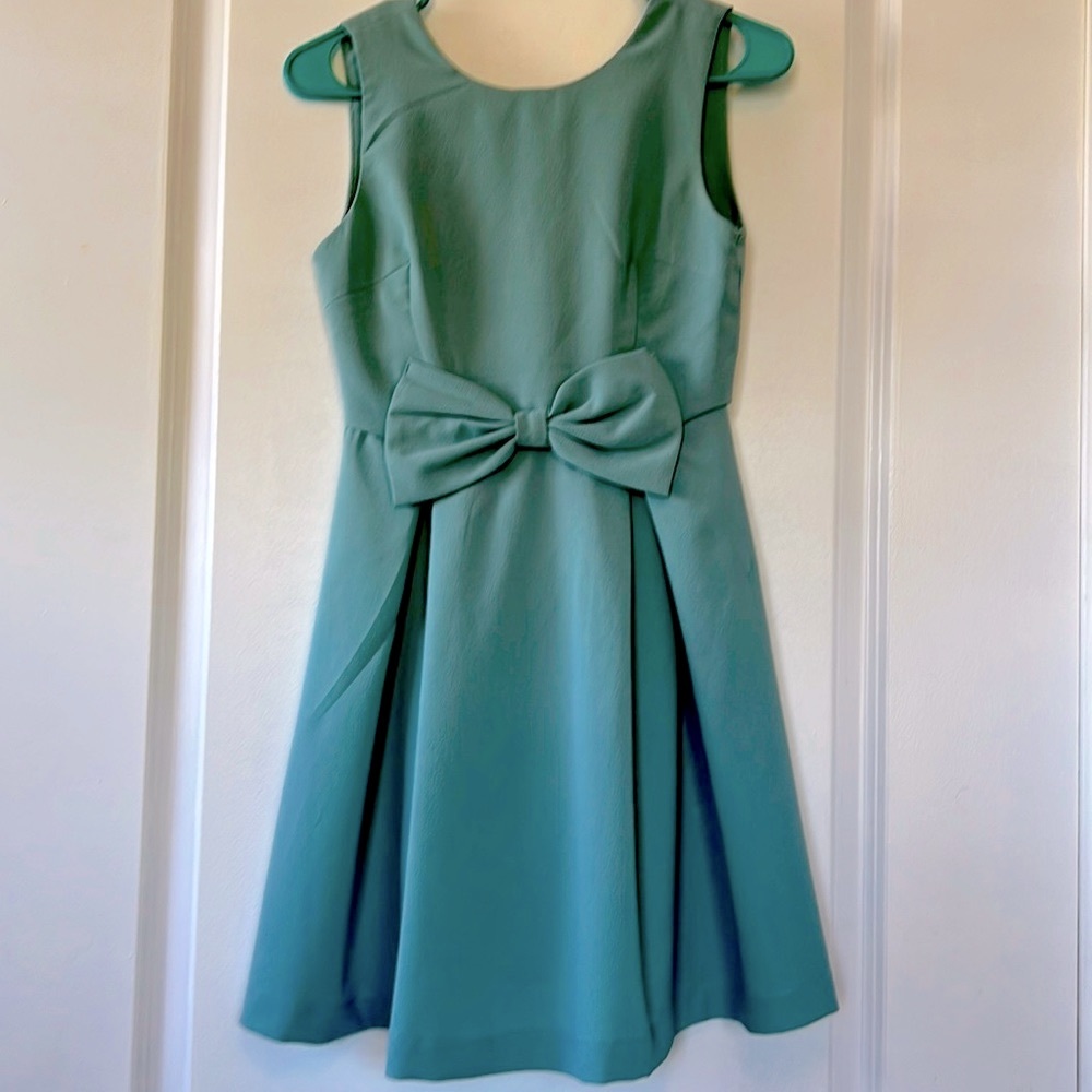 Max and Riley turquoise 50s style dress with bow and pleats size S